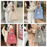 Soft Plush Shoulder Bag Waffle Plaid Portable Handbag