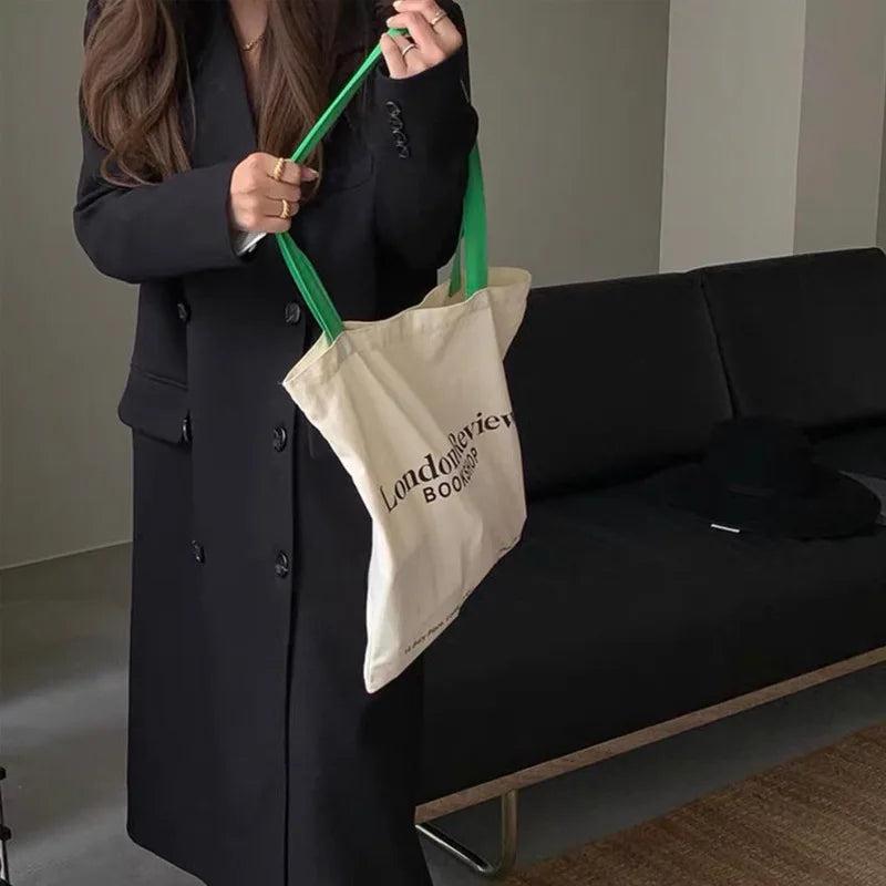 Bookstore Women's Canvas Shoulder Bag Retro Female Grocery Shopping Bag