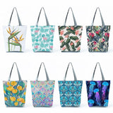 Flower Plant Print Women Handbag Large Capacity Reusable Shopping Shoulder Bags