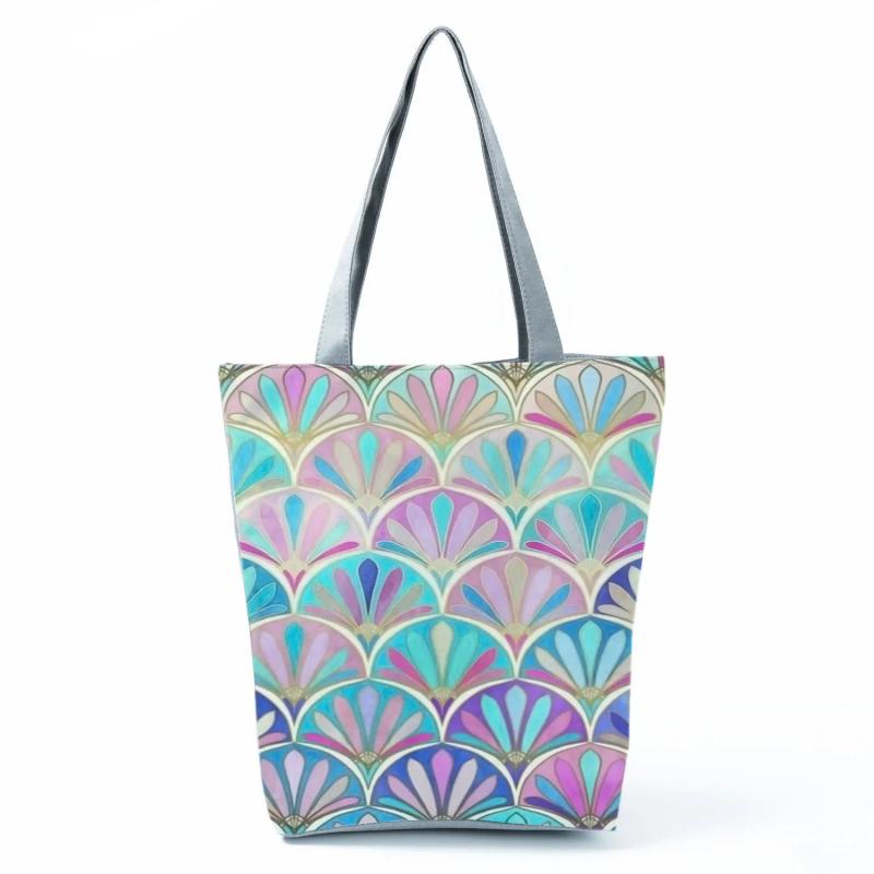 Flower Plant Print Women Handbag Large Capacity Reusable Shopping Shoulder Bags