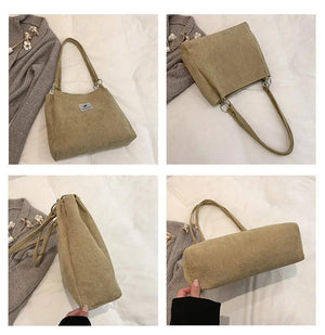 Corduroy Shoulder Bag Large Capacity Canvas Handbag