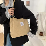 Corduroy Shoulder Bag Large Capacity Canvas Handbag