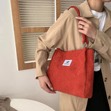 Corduroy Shoulder Bag Large Capacity Canvas Handbag