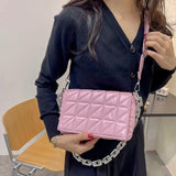 Leisure Ladies PU Leather Checker Shoulder Bag with Chain Strap