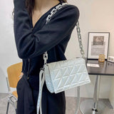Leisure Ladies PU Leather Checker Shoulder Bag with Chain Strap
