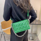 Leisure Ladies PU Leather Checker Shoulder Bag with Chain Strap