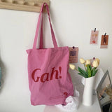Pink Canvas Shoulder Bag Women Girls Casual Tote Handbags Large Capacity