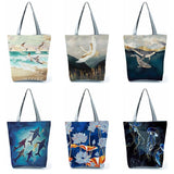 Japanese Crane Tote Bag Eco Reusable Shopping Handbag