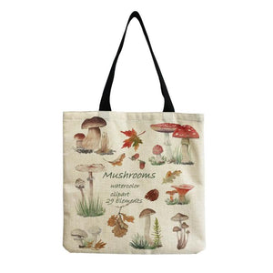 Cartoon Mushroom Printed Beach Shoulder Bag Eco Friendly Handbag