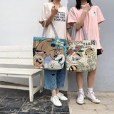 Women's Cartoon Embroidery Canvas Handbag Large Capacity Shopping Bag