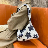 Plush Flower Pattern Shoulder Bags Faux Fur Handbag