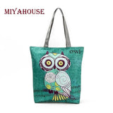 Miyahouse Owl Printed Women's Casual Tote Canvas Shopping Bag