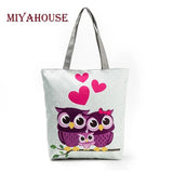 Miyahouse Owl Printed Women's Casual Tote Canvas Shopping Bag