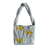 Women Shoulder Bag Bowknot Plaid Handbag Tote Bag