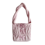 Women Shoulder Bag Bowknot Plaid Handbag Tote Bag