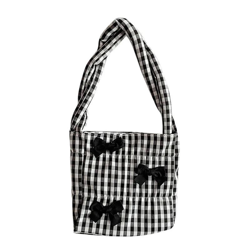 Women Shoulder Bag Bowknot Plaid Handbag Tote Bag