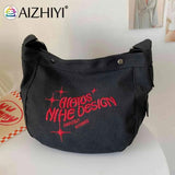 Embroidered Letters Canvas Messenger Bag Large Capacity