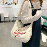 Embroidered Letters Canvas Messenger Bag Large Capacity