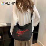 Embroidered Letters Canvas Messenger Bag Large Capacity