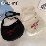 Embroidered Letters Canvas Messenger Bag Large Capacity