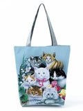 Cat Printed Handbag High Capacity Eco-Friendly Shopping Bag