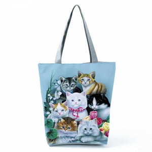 Cat Printed Handbag High Capacity Eco-Friendly Shopping Bag