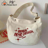 Canvas Commute Bag Large Embroidered Letters For Weekend Vacation