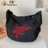 Canvas Commute Bag Large Embroidered Letters For Weekend Vacation