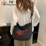 Canvas Commute Bag Large Embroidered Letters For Weekend Vacation