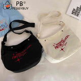 Canvas Commute Bag Large Embroidered Letters For Weekend Vacation