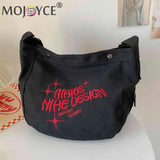 Casual Canvas Messenger Bag Large Capacity Embroidered Letters Crossbody Bags