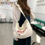 Casual Canvas Messenger Bag Large Capacity Embroidered Letters Crossbody Bags