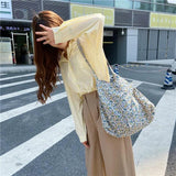 Floral Women Shoulder Bag Large Capacity Soft Cloth Handbag