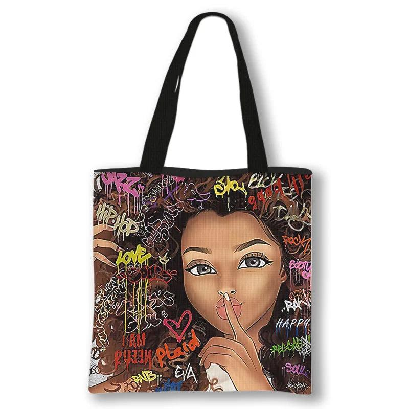 Afro Girl Print Shoulder Bag Africa Women Handbag Ladies Shopping Bag
