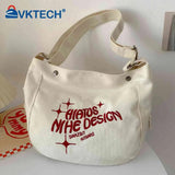 Canvas Underarm Bag Large Capacity Embroidered Letters Crossbody Bags