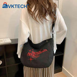 Canvas Underarm Bag Large Capacity Embroidered Letters Crossbody Bags