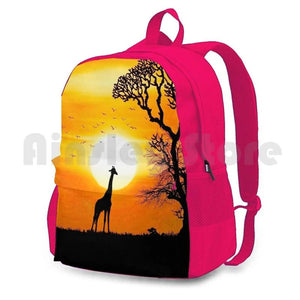 Giraffe And Sun In Africa Outdoor Hiking Backpack