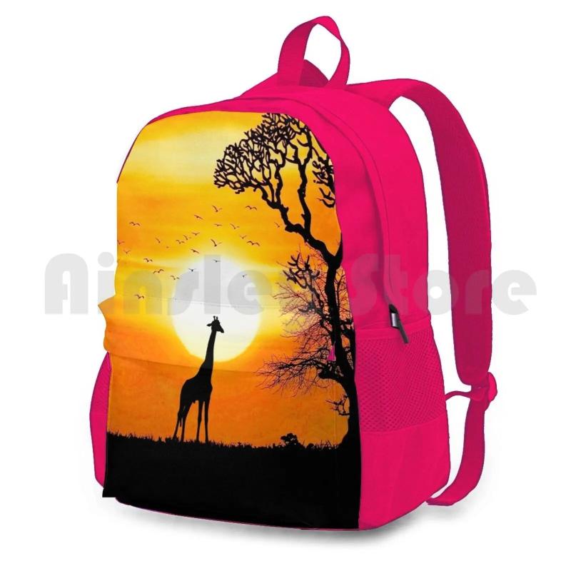 Giraffe And Sun In Africa Outdoor Hiking Backpack