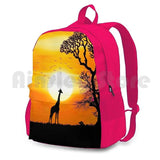 Giraffe And Sun In Africa Outdoor Hiking Backpack