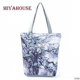Miyahouse Ink-Wash Painting Shoulder Bag Women Floral Printed Tote Handbag