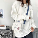 Women Cartoon Print Canvas Shoulder Bags Small Bear Rabbit Cloth Handbags