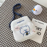 Women Cartoon Print Canvas Shoulder Bags Small Bear Rabbit Cloth Handbags