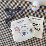 Women Cartoon Print Canvas Shoulder Bags Small Bear Rabbit Cloth Handbags