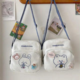 Women Cartoon Print Canvas Shoulder Bags Small Bear Rabbit Cloth Handbags