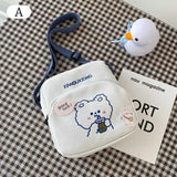 Women Cartoon Print Canvas Shoulder Bags Small Bear Rabbit Cloth Handbags