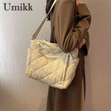 Quilted Cotton-padded Shoulder Bag Large Capacity for Street Shopping