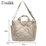 Quilted Cotton-padded Shoulder Bag Large Capacity for Street Shopping
