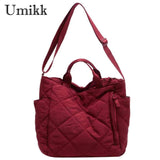 Quilted Cotton-padded Shoulder Bag Large Capacity for Street Shopping