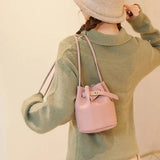 Vintage Women PU Leather Crossbody Shoulder Bag Solid Bucket Bag