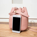 Vintage Women PU Leather Crossbody Shoulder Bag Solid Bucket Bag